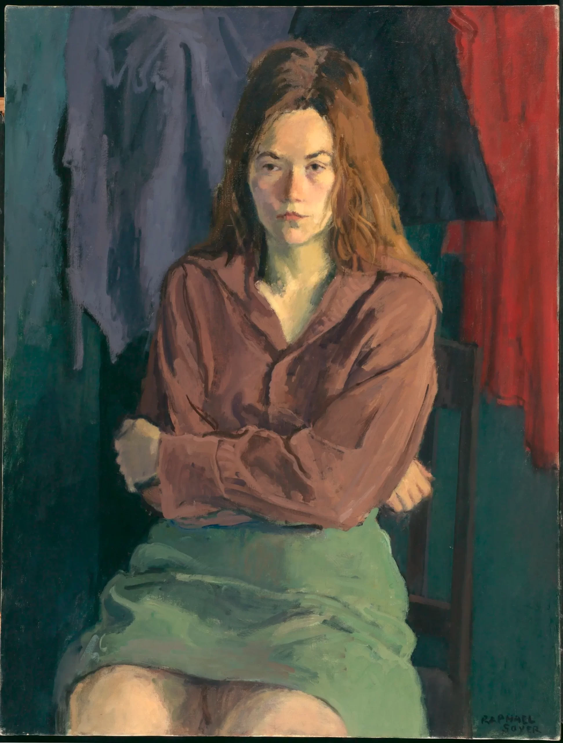 Raphael Soyer, Rosemary in Thought, 1975. Oil on canvas, 34 x 26 inches. Smithsonian American Art Museum, Bequest of Henry Ward Ranger through the National Academy of Design, 1999.77.