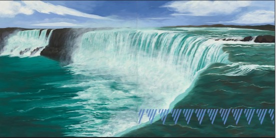 Art work by Kay WalkingStick, Niagara, 2022, oil on wood panel, 40 x 80 inches. Collection New-York Historical Society.
